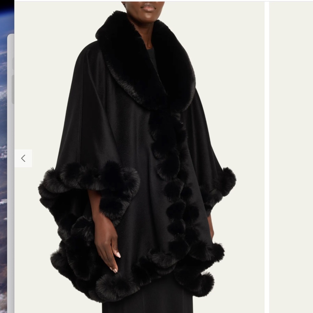 SOFIA CASHMERE Cashmere Faux Fur Trim Cape - Picture 5 of 6